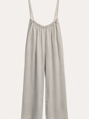 Zenana Wide Leg Suspender Jumpsuit Gray Back Tie Pockets Boho Size small NWT